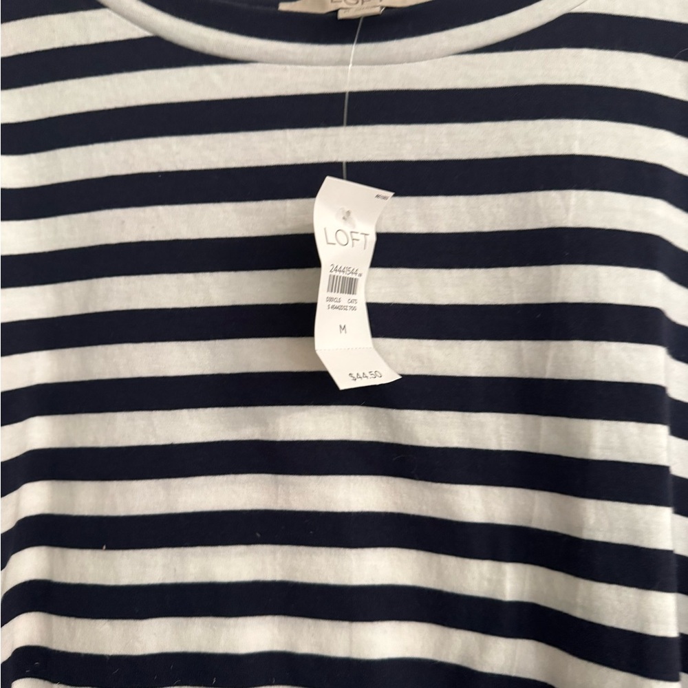 LOFT Navy and White Striped Long Sleeve Top - Picture 3 of 5